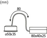 Dessin technique d'une lampe de lecture LED flexible blanche de 80x40x25 mm.