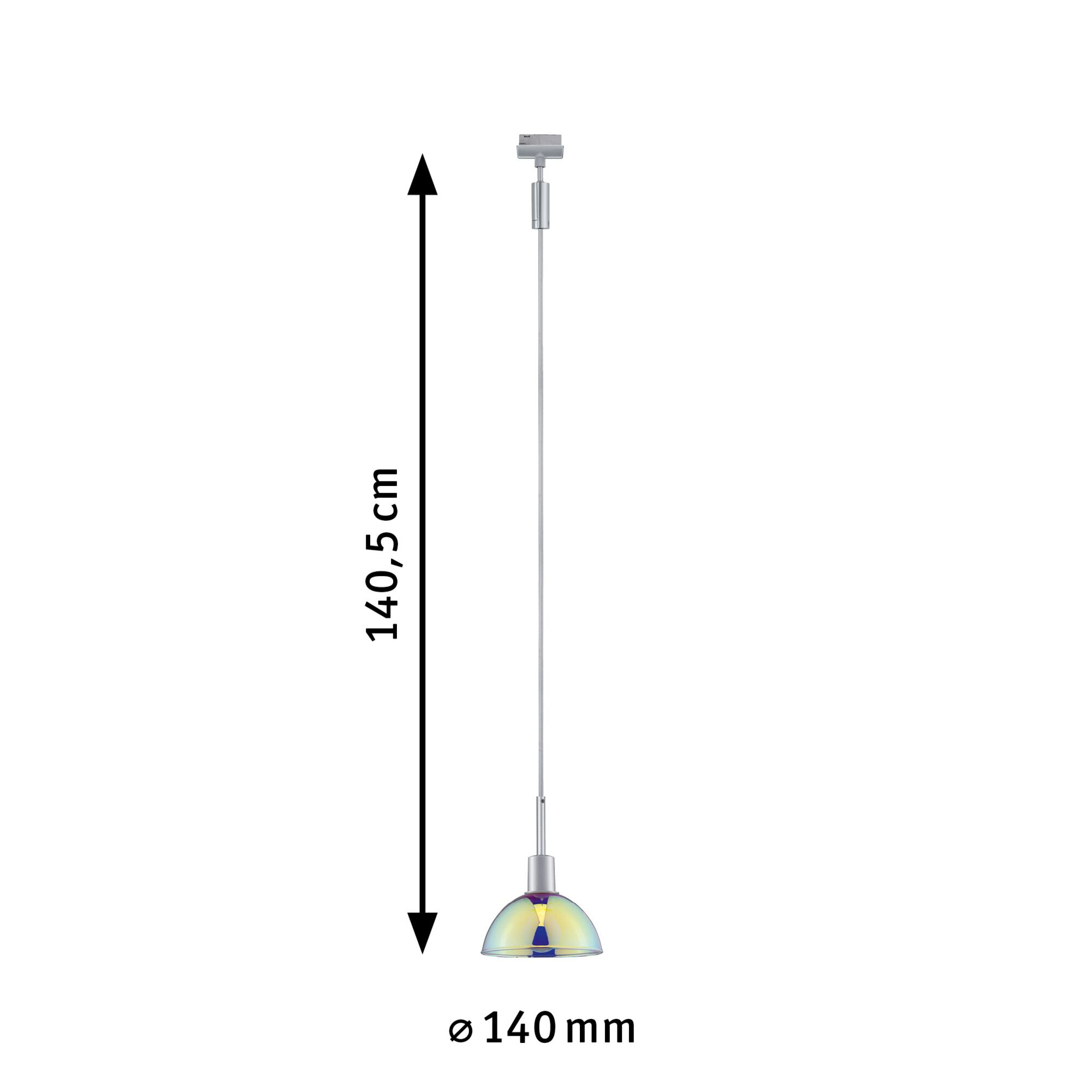 Suspension avec diamètre de 140 mm et longueur de 140,5 cm, abat-jour en verre irisé, éclairage LED moderne