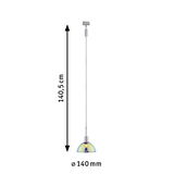 Pendant light with 140 mm diameter and 140.5 cm length, iridescent glass shade, modern LED lighting fixture