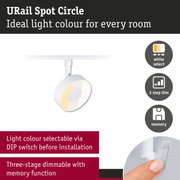 White URail Spot Circle LED spotlight with adjustable light colour and three-step dimmable memory function