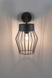 Schwarze Metall-Wandleuchte mit Gitterdesign und sichtbarer Glühbirne für moderne Innenbeleuchtung