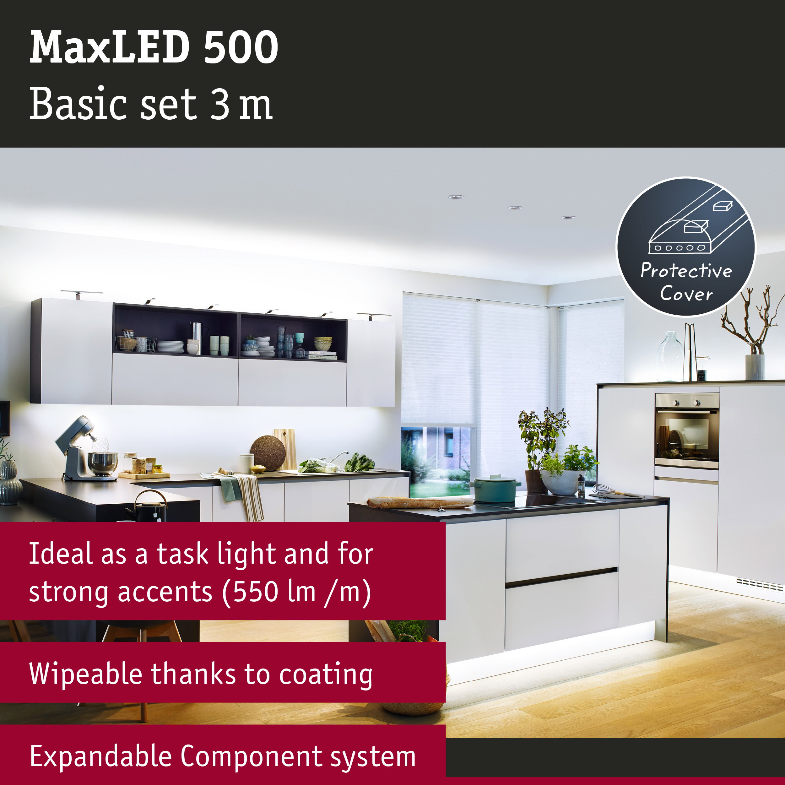 MaxLED 500 3m LED lighting set with protective coating, perfect for kitchen task and accent lighting