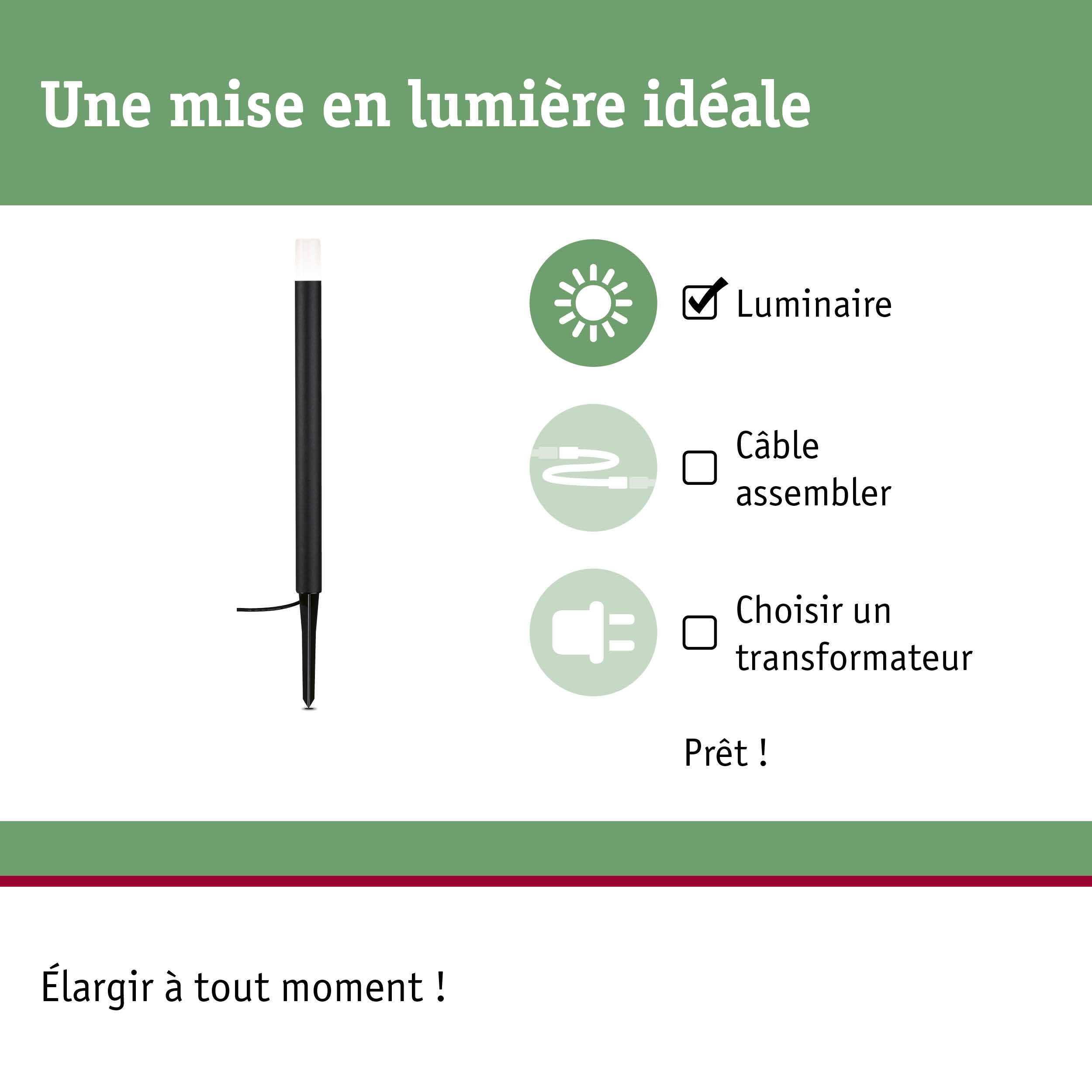 Lampadaire LED noir avec piquet pour jardin, éclairage extérieur résistant aux intempéries