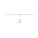 Moderner weißer LED-Spot aus Metall an Schienensystem für flexible Raumbeleuchtung
