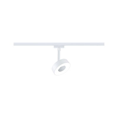 Modern white metal LED spotlight on track system for flexible room lighting