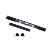 Zwarte aluminium verbindingsrail met zichtbare bedrading en montagematerialen voor LED-rails