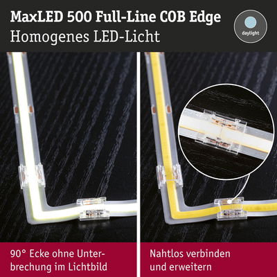 MaxLED 500 Full-Line COB Edge LED-Lichtstreifen mit nahtloser 90° Ecke und homogener Tageslichtfarbe