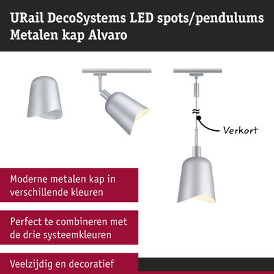 Moderne zilveren metalen Alvaro lamp als LED-spot en pendel met verstelbare lengte voor veelzijdige verlichting