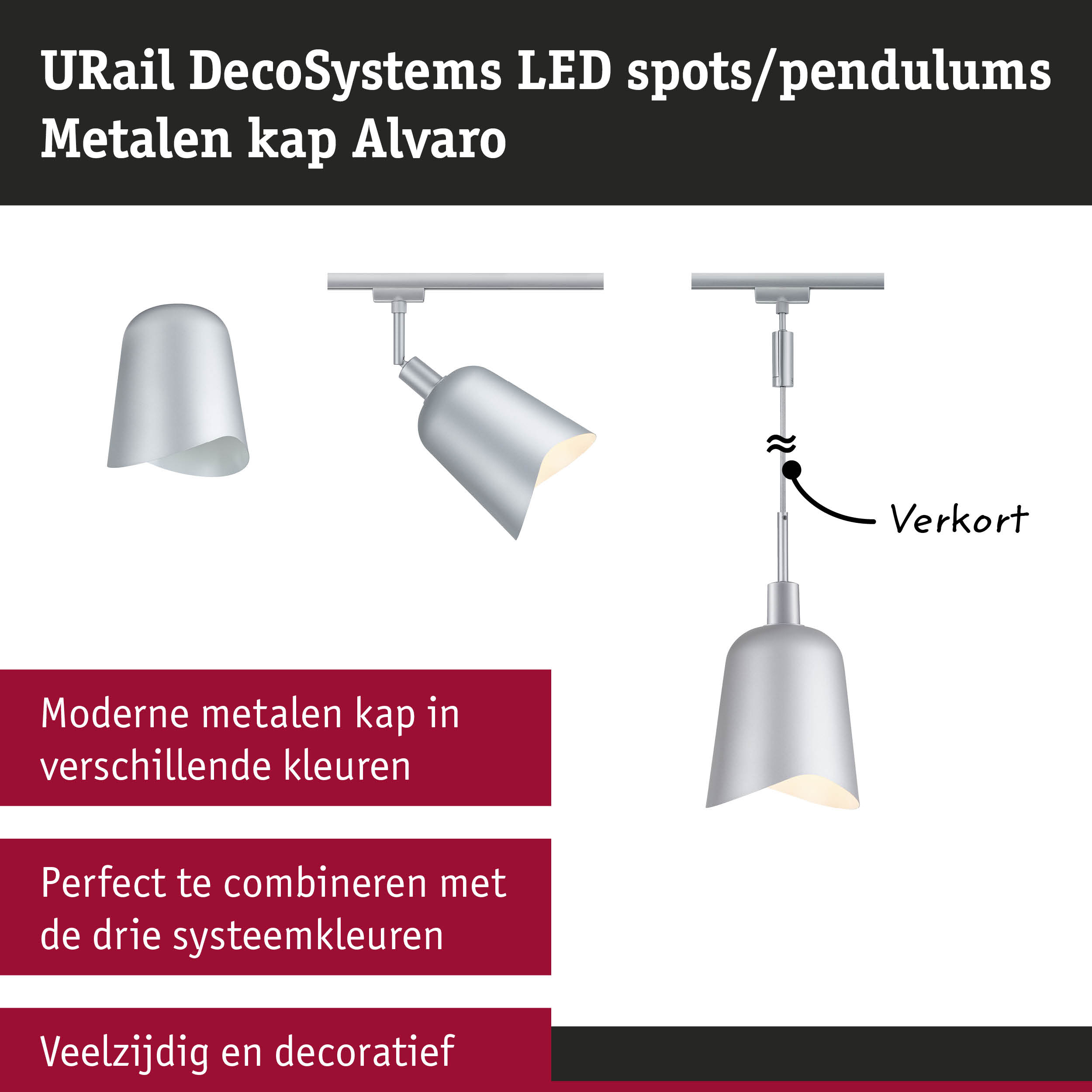 Moderne zilveren metalen LED-lampen voor URail DecoSystems met verstelbare spots en pendels