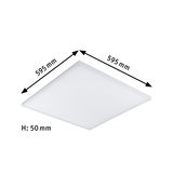 Plafonnier LED carré blanc en plastique, 595x595 mm, hauteur 50 mm, éclairage moderne pour pièce