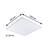 Quadratische weiße LED-Deckenleuchte aus Kunststoff, 595x595 mm, 50 mm Höhe, moderne Raumbeleuchtung