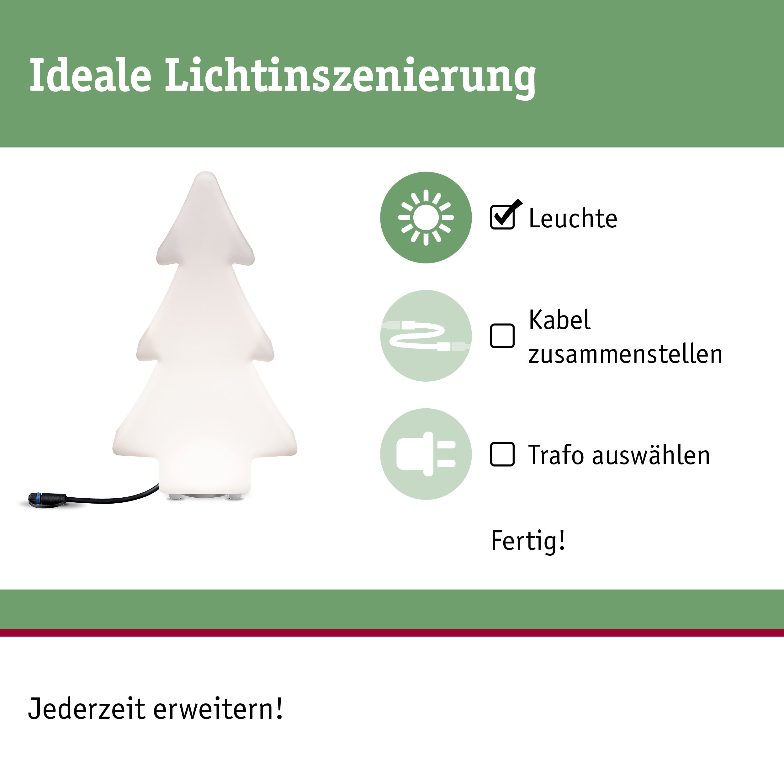 Weißer LED-Weihnachtsbaum aus Kunststoff mit Kabelanschluss für dekorative Beleuchtung