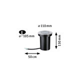 Spot encastré au sol noir avec bord en acier inoxydable, diamètre 110 mm, hauteur 130 mm, câble 50 cm