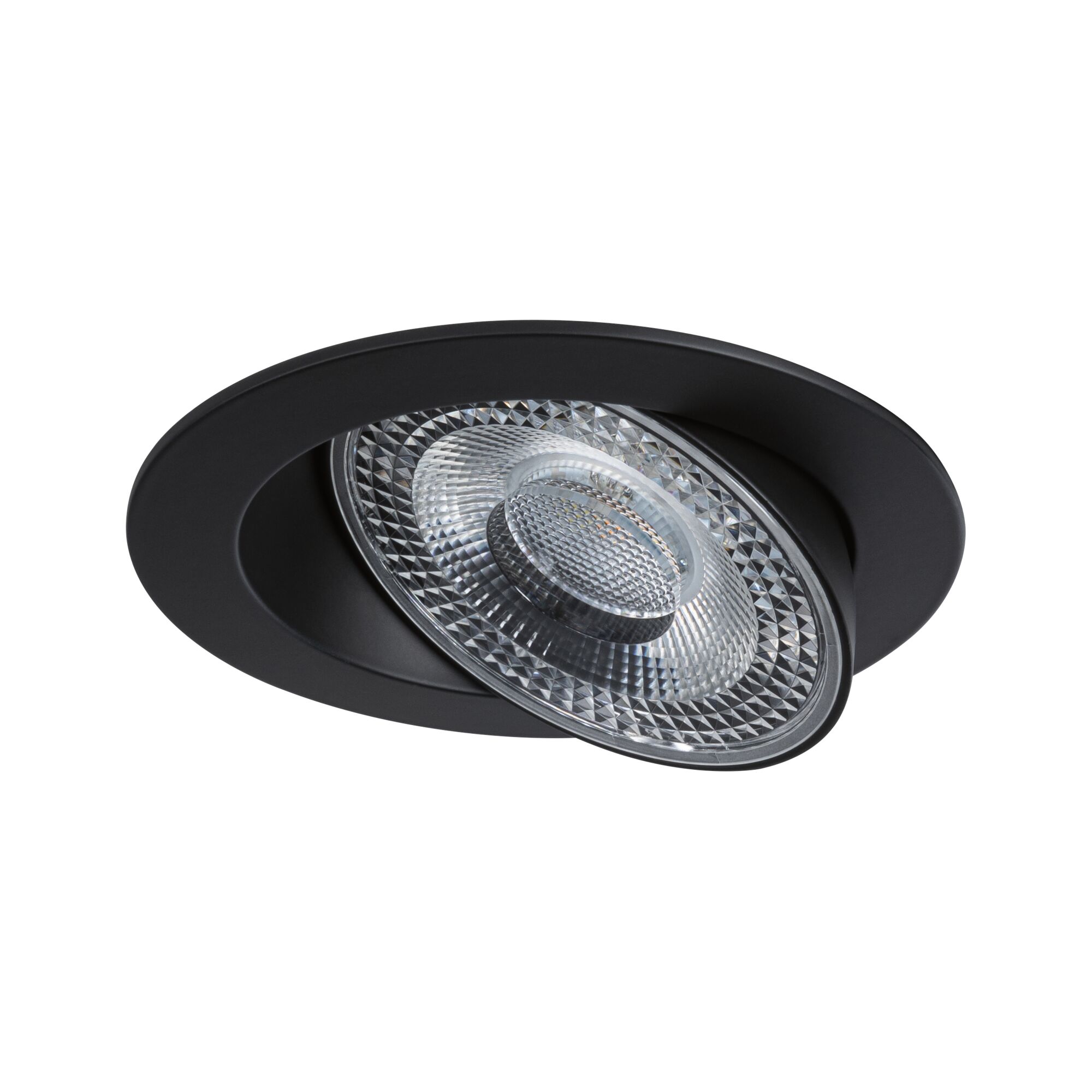 Schwarzer Einbaustrahler mit verstellbarem Reflektor aus Glas für moderne LED-Deckenbeleuchtung