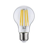 Klassisk LED-pære med klart glas og gule filamenter, energibesparende belysning