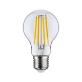Classic LED light bulb with clear glass and yellow filaments, energy-saving lighting solution