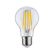 Classic LED light bulb with clear glass and yellow filaments, energy-saving lighting solution