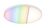 Round LED ceiling light with white frame showing color change and warm white light for living spaces