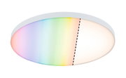 Round LED ceiling light with white frame showing color change and warm white light for home lighting
