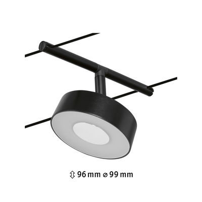Schwarze LED-Seilspotleuchte aus Metall mit weißem Diffusor, 96 mm hoch, 99 mm Durchmesser