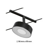 Schwarze LED-Seilspotleuchte aus Metall mit weißem Diffusor, 96 mm hoch, 99 mm Durchmesser