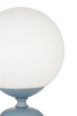 Modern table lamp with white glass and blue metal base for stylish home lighting