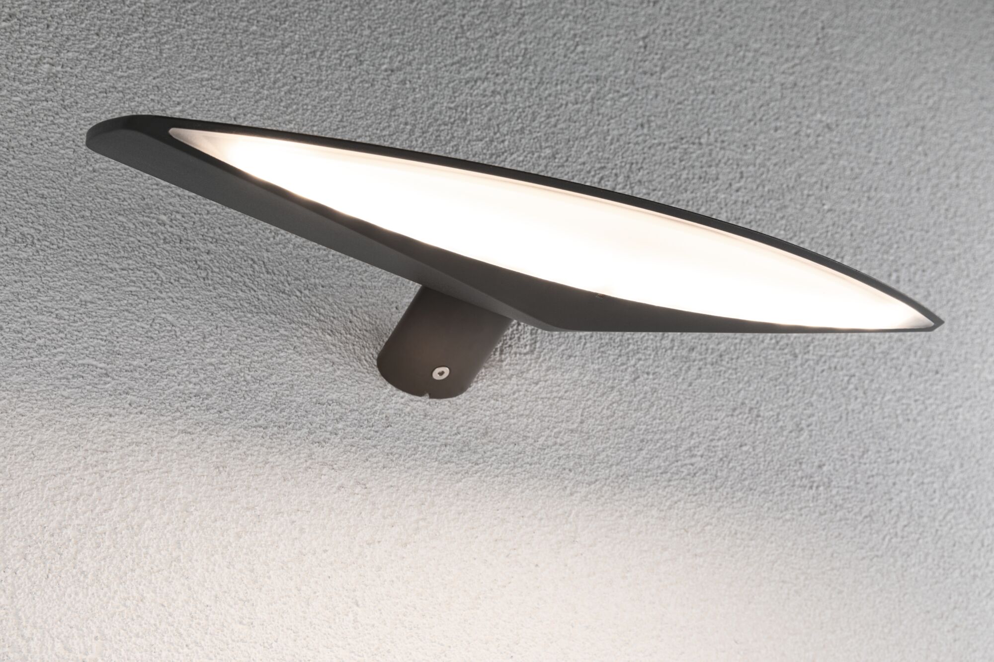 Black LED wall light with wide oval diffuser for modern indoor lighting solutions