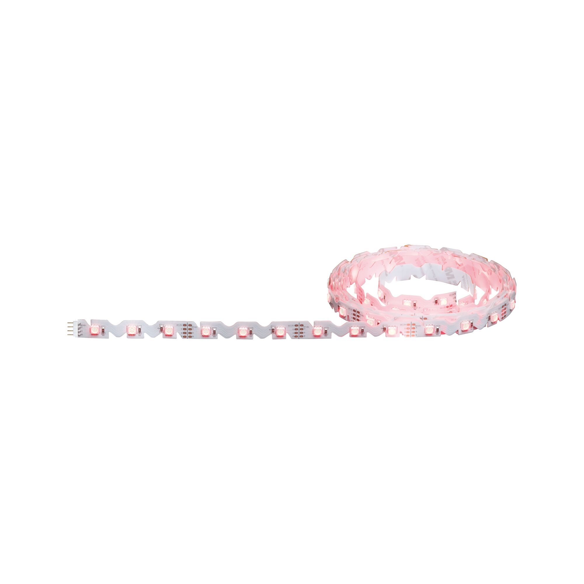 Flexibler LED-Lichtstreifen mit roten LEDs auf weißem Trägerband für dekorative Beleuchtung