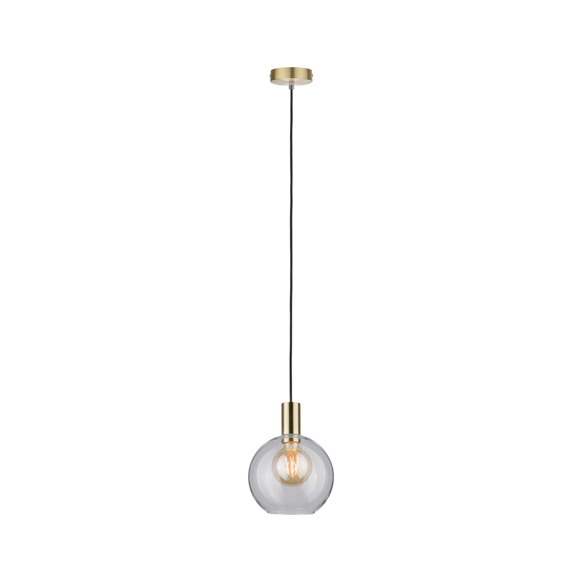 Pendant lamp with clear glass and brass-coloured metal, modern lighting for living spaces