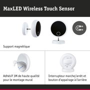 Capteur tactile sans fil MaxLED blanc avec support magnétique et adhésif 3M pour montage mural