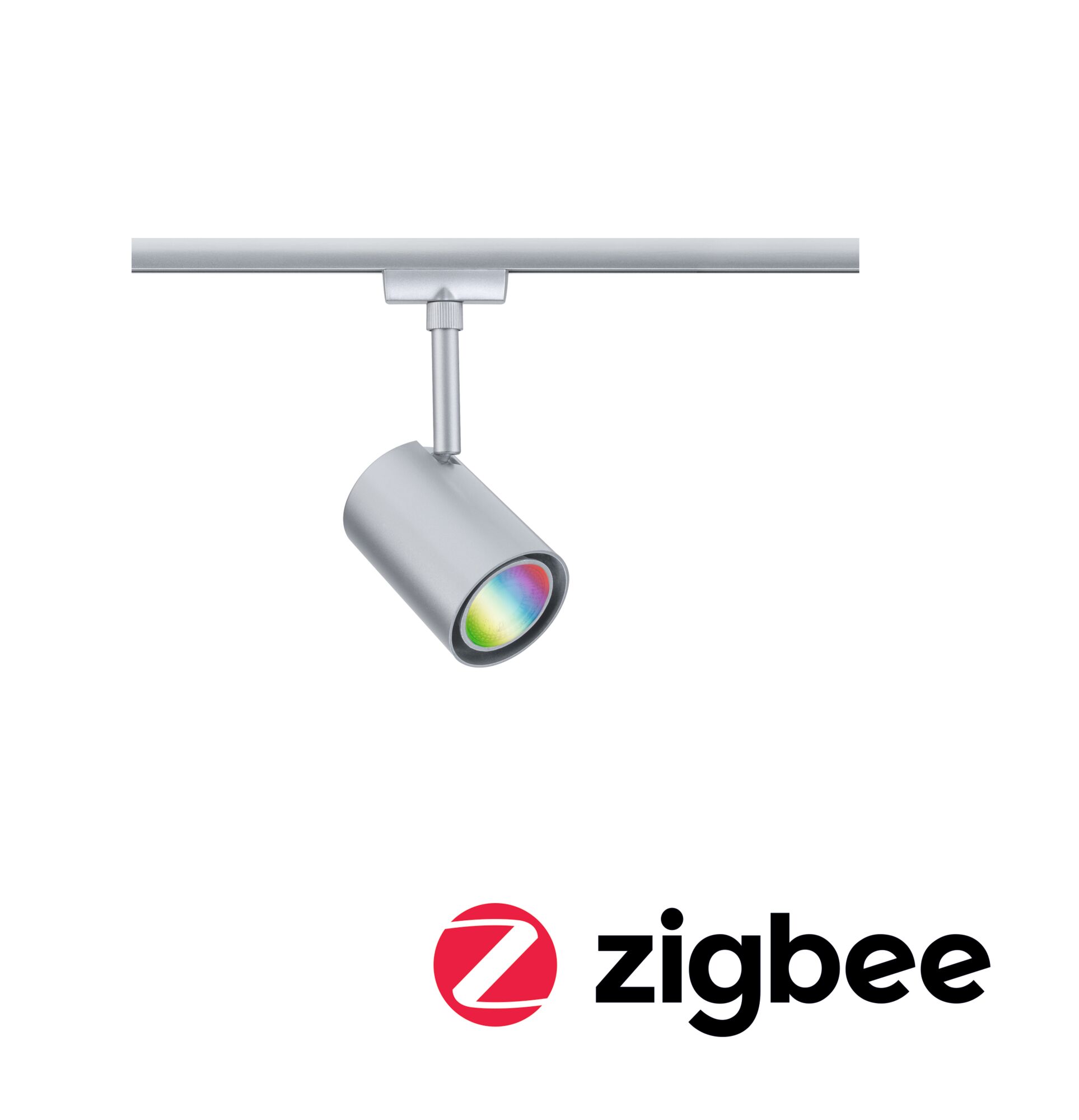 Zilveren metalen LED-spot met RGB-kleurwissel voor railsverlichting en Zigbee-besturing