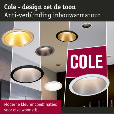 Moderne Cole inbouwspots in diverse kleuren met anti-verblindingsmateriaal voor stijlvolle woonverlichting