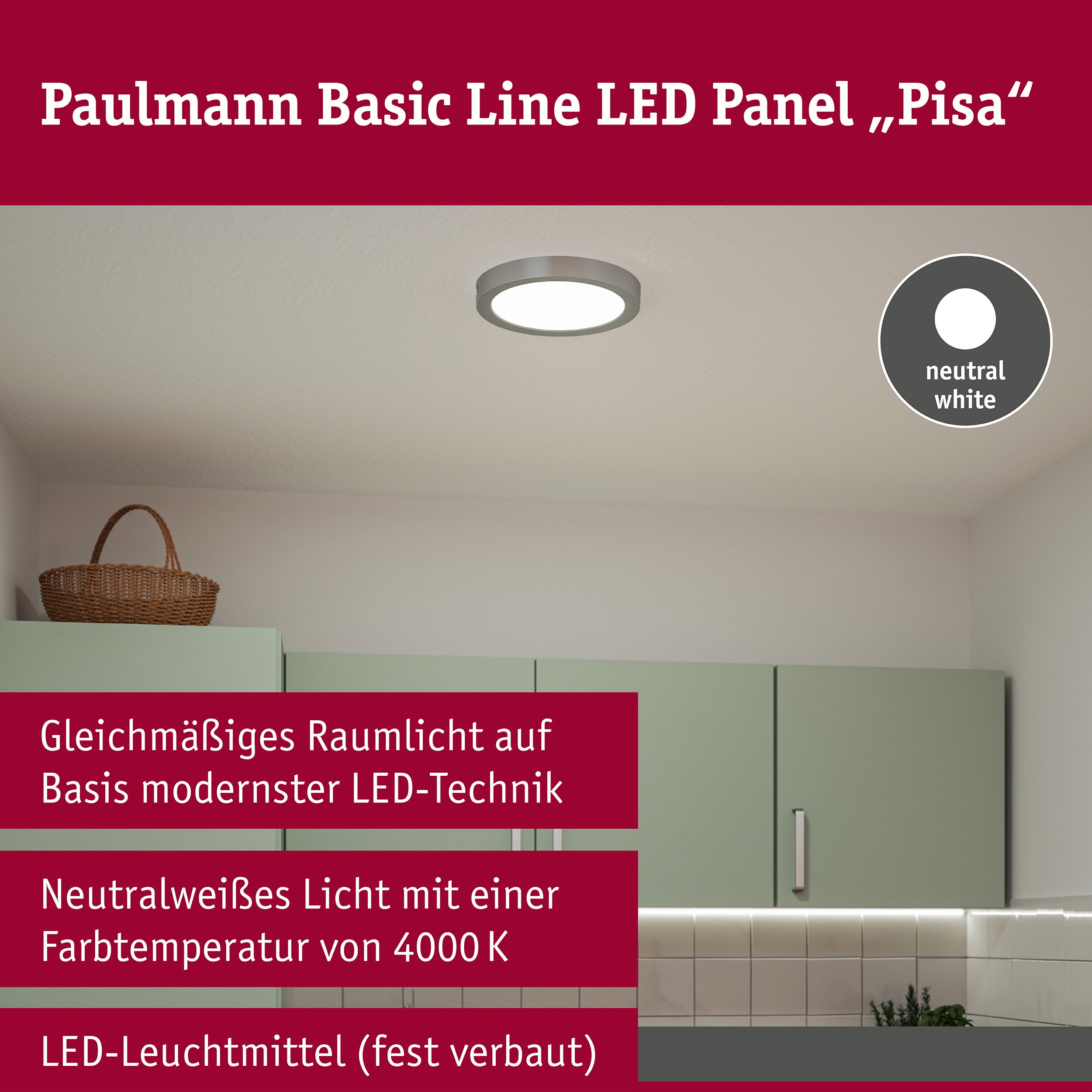 LED Panel Pisa 4000K 290mm 1800lm 17W Chrom matt