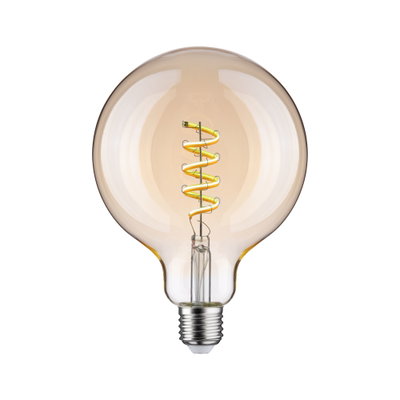 Ronde LED-lamp van amberkleurig glas met spiraalvormige gloeidraad voor sfeerverlichting