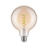 Ronde LED-lamp van amberkleurig glas met spiraalvormige gloeidraad voor sfeerverlichting