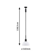 Pendant light with white glass shade and black cable, 138.5 cm length, modern lamp shade Ø 140 mm