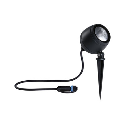 Black LED garden spotlight with ground spike and cable for outdoor lighting and garden illumination