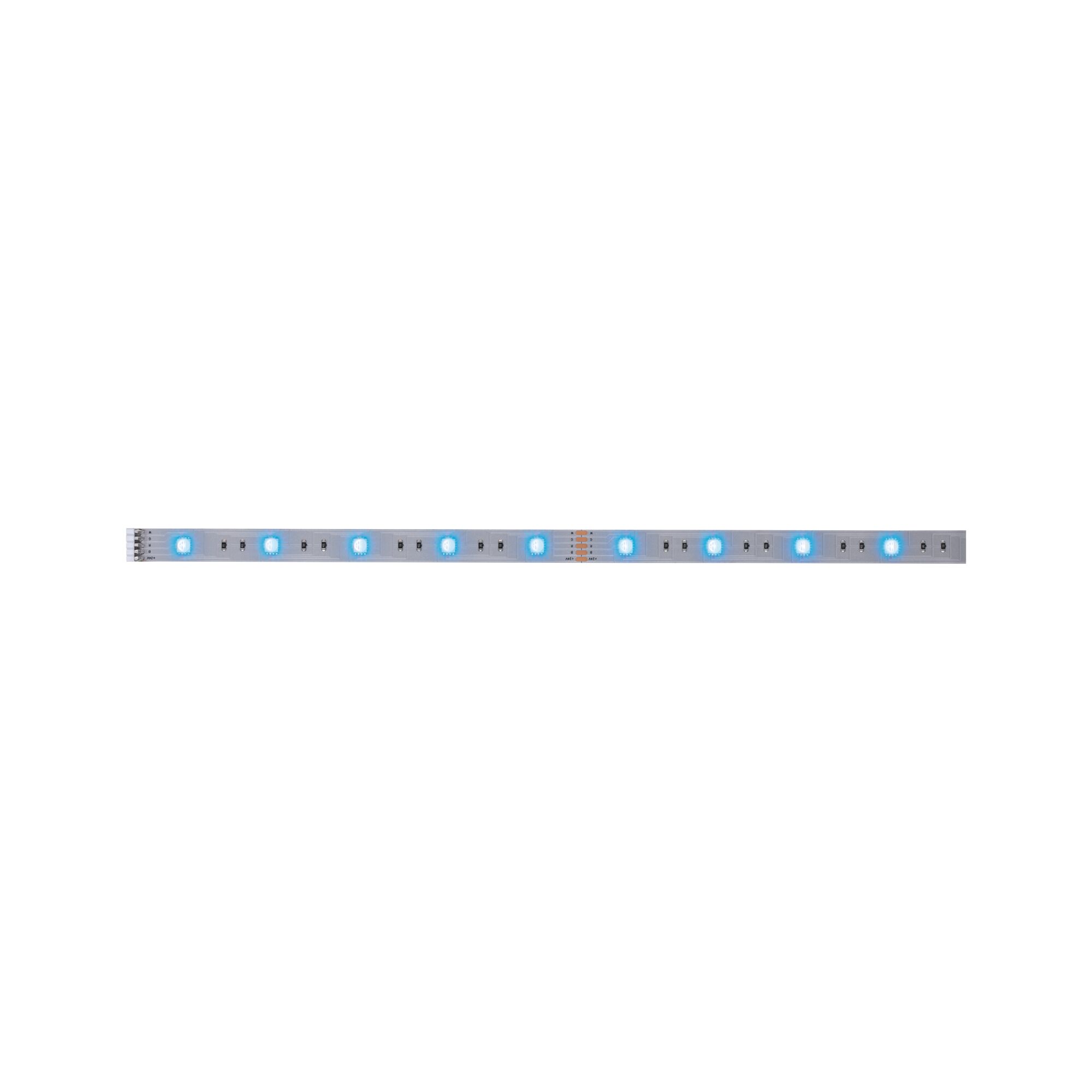 LED light strip with blue LEDs on silver base for flexible lighting solutions