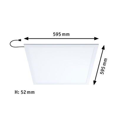 Quadratisches LED-Panel in Weiß mit 595x595 mm und 52 mm Höhe für moderne Raumbeleuchtung