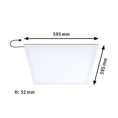 Quadratisches LED-Panel in Weiß mit 595x595 mm und 52 mm Höhe für moderne Raumbeleuchtung