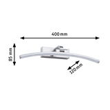 Curved LED wall light in brushed silver aluminum with dimensions 400x85x120 mm for modern lighting
