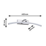 Curved LED wall light in brushed silver aluminum with dimensions 400x85x120 mm for modern lighting