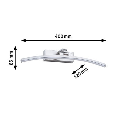 Applique murale LED incurvée en aluminium brossé argenté, dimensions 400x85x120 mm pour éclairage moderne