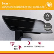 Zwart zonnepaneel met IP65 bescherming en verwisselbare accu voor efficiënte buitenverlichting met bewegingssensor