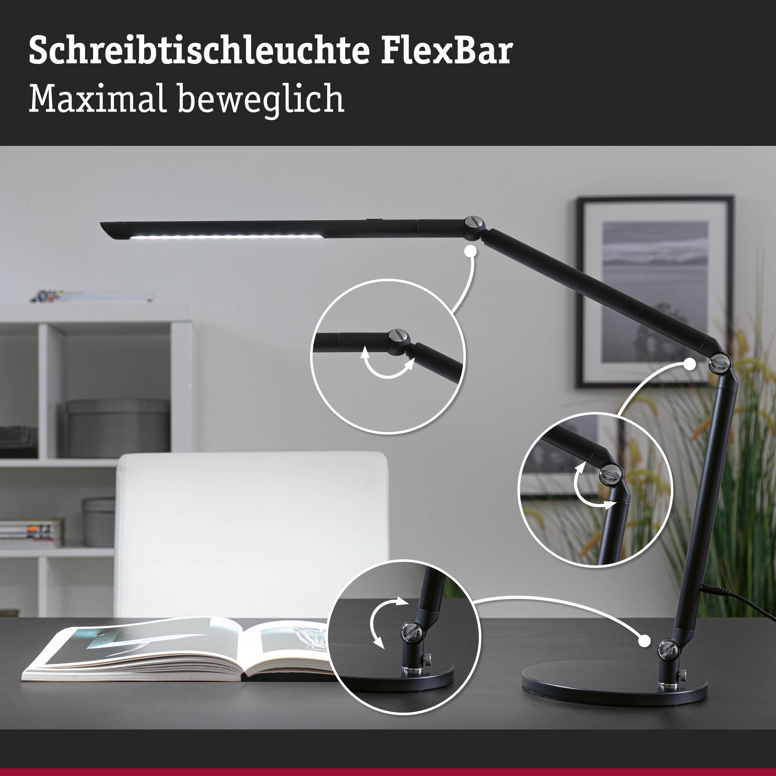 Schwarze FlexBar Schreibtischleuchte aus Metall mit verstellbaren Gelenken und LED-Licht für Bürobeleuchtung