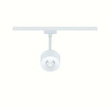 Moderner weißer LED-Spot aus Metall an Schienensystem für flexible Raumbeleuchtung