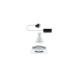 White recessed spotlight with GU10 LED bulb and connector cable for modern ceiling lighting