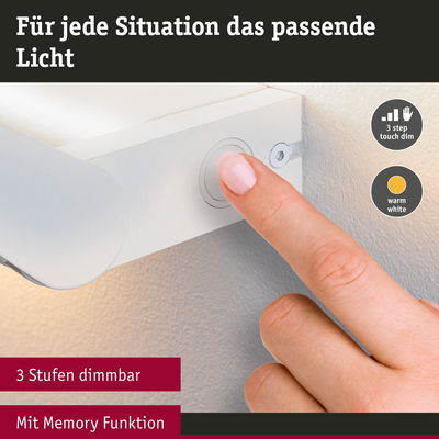 Weißer LED-Wandstrahler mit Touch-Dimmer und Memory-Funktion für warmweißes Licht