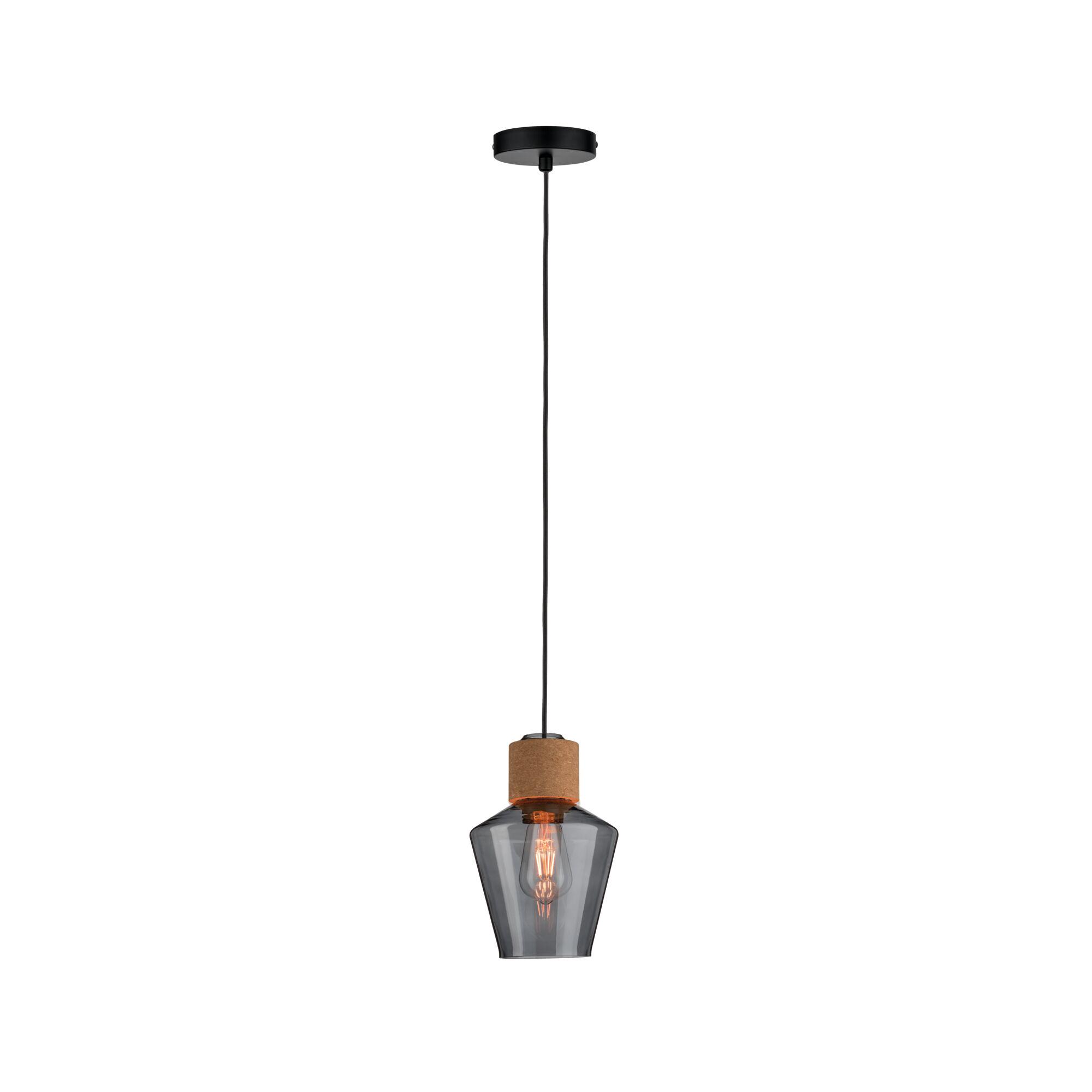 Pendant lamp with smoked glass and cork detail, modern lighting for living spaces
