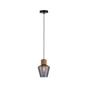 Pendant lamp with smoked glass and cork detail, modern lighting for living spaces